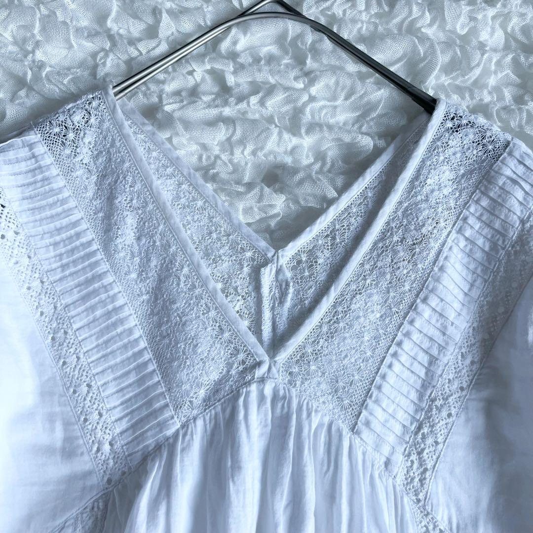 ヌキテパ　コットンボイルレースピンタックドレス インドコットン100%