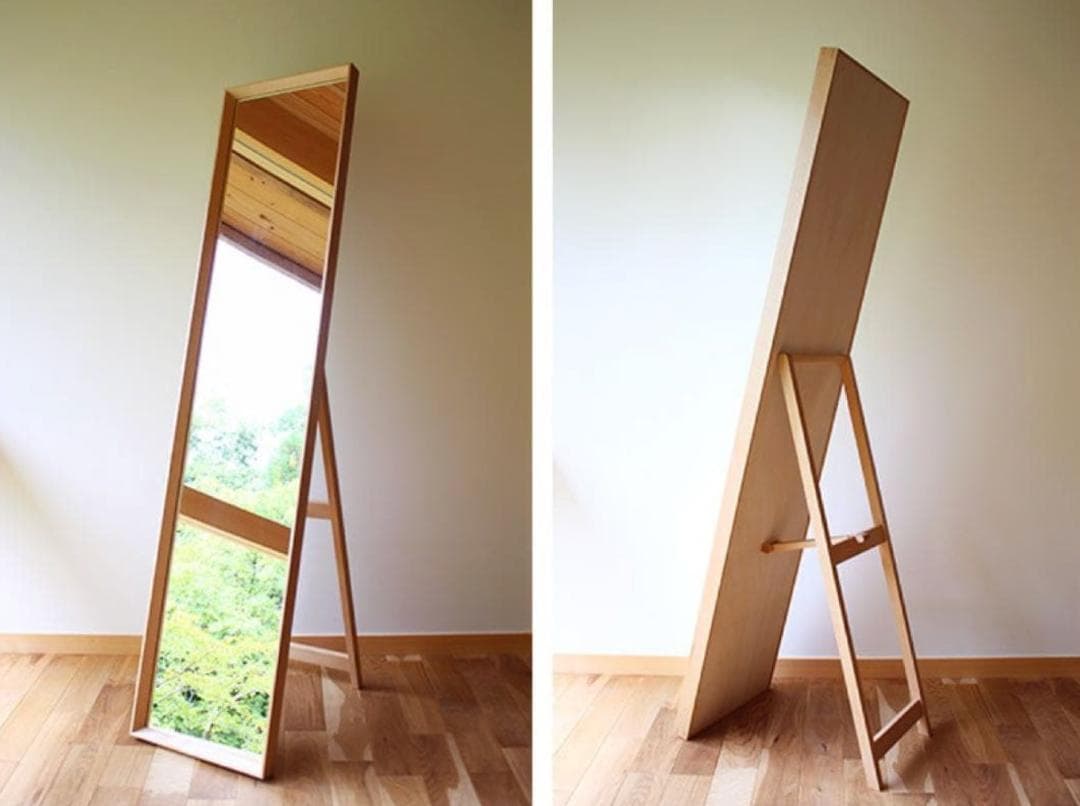 【送料込み】 木製ミラー 職人手作り 国産ブナ 姿見