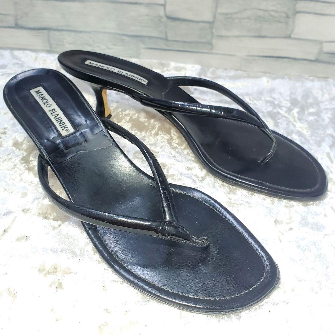 【美品】✨マノロブラニク 24.5cm トングサンダル 黒 レザー 38