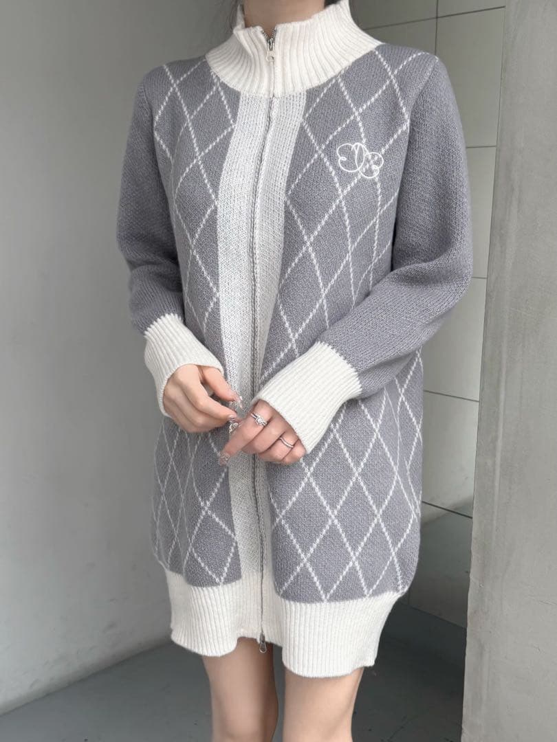 ワンピース diagonal check papillon knit op Lumignon