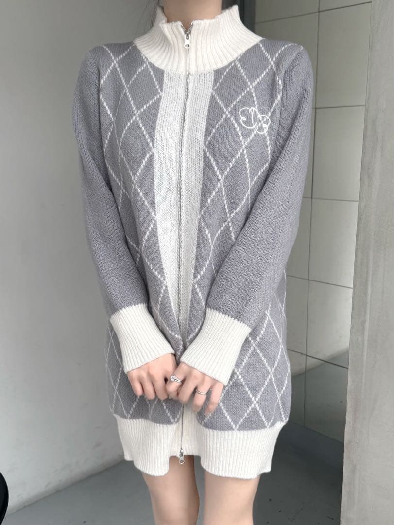 ワンピース diagonal check papillon knit op Lumignon