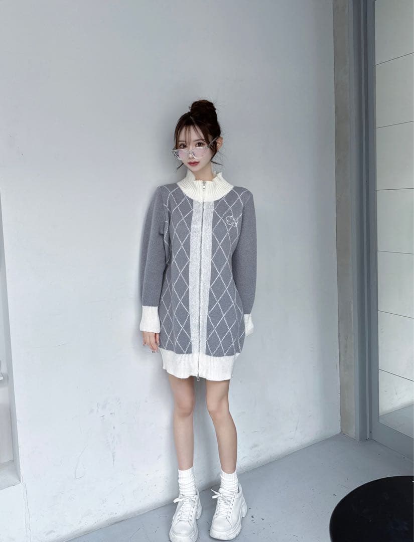 ワンピース diagonal check papillon knit op Lumignon