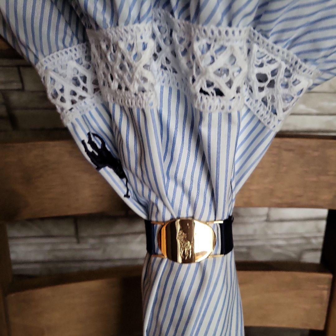 RALPH LAURENストライプ柄 晴雨兼用傘 ロゴ刺繍付き