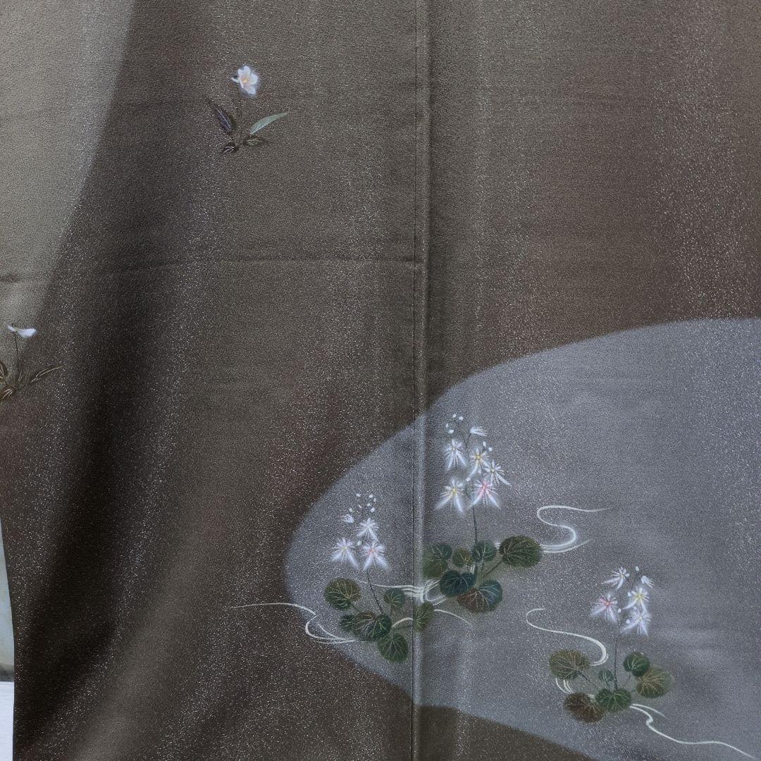 たま 未使用に近　正絹着物スミレりんどう花　袋帯 作家セット物