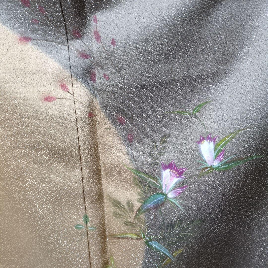 たま 未使用に近　正絹着物スミレりんどう花　袋帯 作家セット物