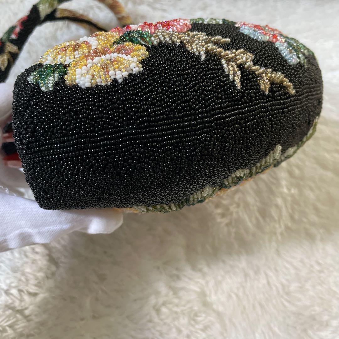 【人気！美品】 ビーズバッグ　手刺繍　総柄　花柄　総ビーズバッグ　和装　がま口