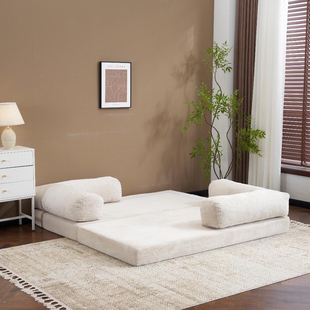 巡査部長★【ベージュ】ソファベッド 組立て不要 二人/三人掛け コンパクト