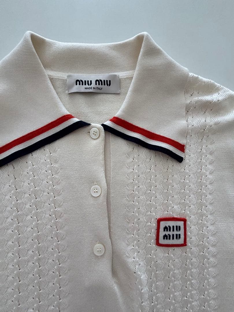 m.ha 　　MIU MIU ホワイト 半袖ポロシャツ