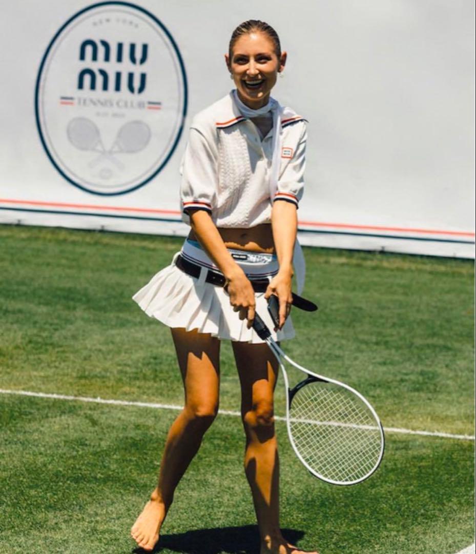 m.ha 　　MIU MIU ホワイト 半袖ポロシャツ