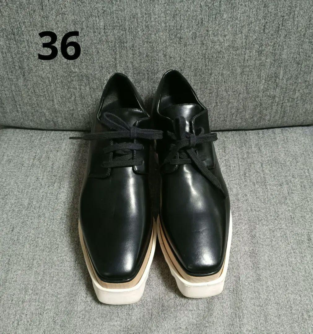 ステラマッカートニー エリス ブラックレザー 厚底レースアップシューズ 36