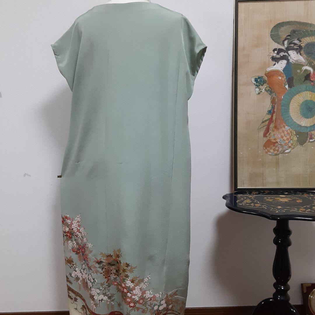 リメイク着物ロングワンピースボレロ付き正絹Ｌ色留袖