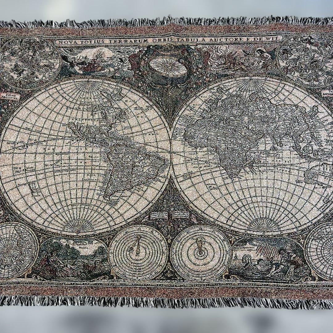 地球　世界地図　マルチカバー　ソファカバー　ヴィンテージラグ　130x178