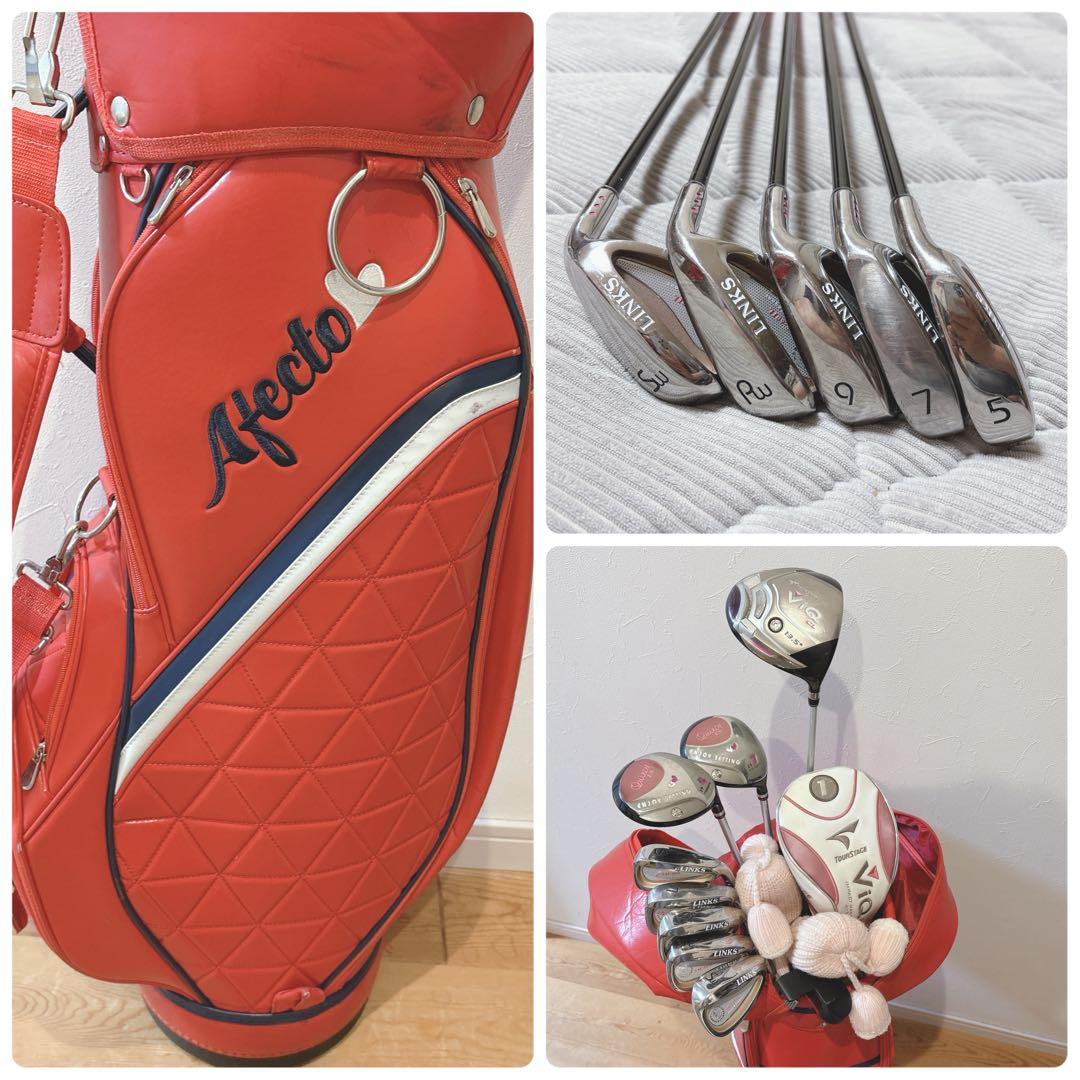 レディース 9本 ！入門ゴルフクラブセット ピンク赤系 ViQ LINKS