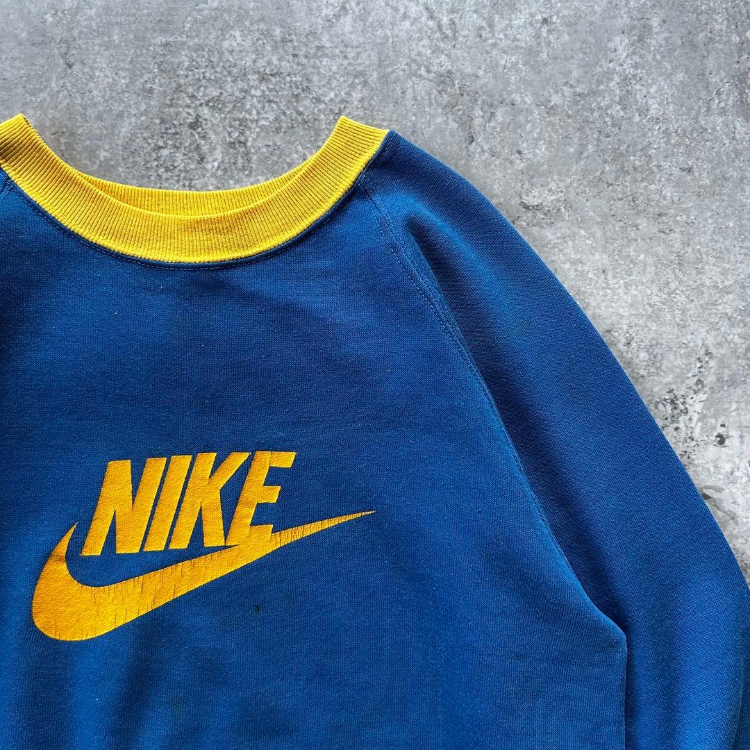 70s NIKE ナイキ ツートンスウェット USA製 XL ブルー×イエロー