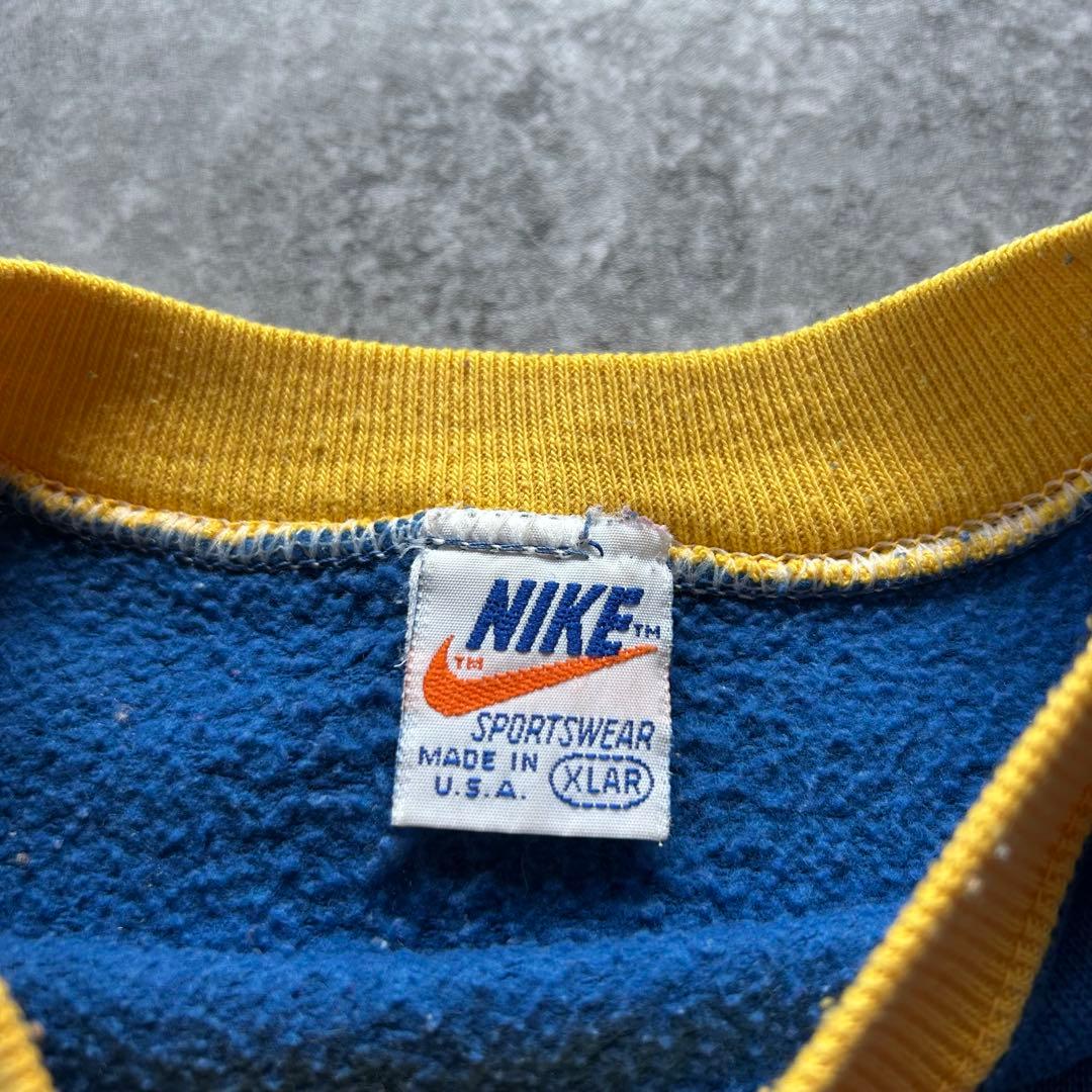 70s NIKE ナイキ ツートンスウェット USA製 XL ブルー×イエロー