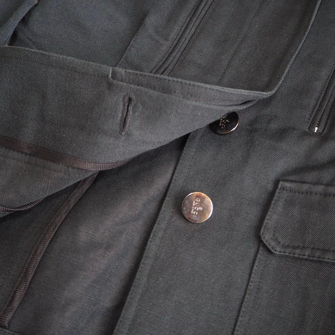 GUCCI グッチ テーラードジャケット ロゴボタン リネン 深緑 38