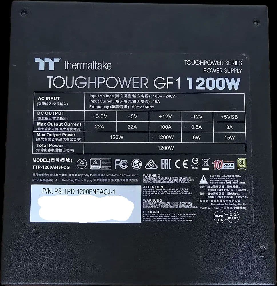 【3連休限定値下げ】TOUGHPOWER GF1 1200W 電源