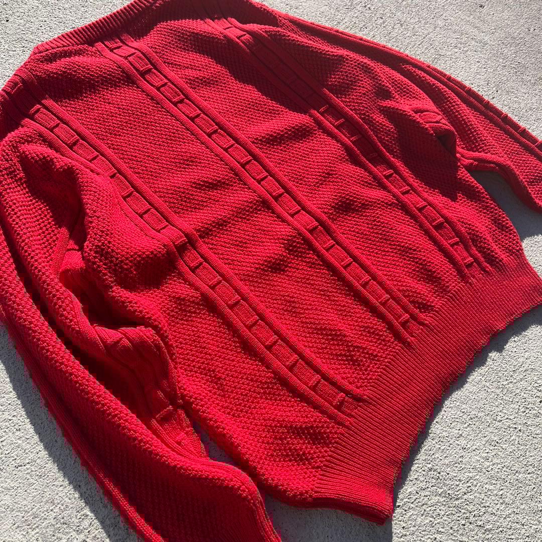 Burberry バーバリー　刺繍ナロゴ ケーブル編みニットセーター　90s 赤