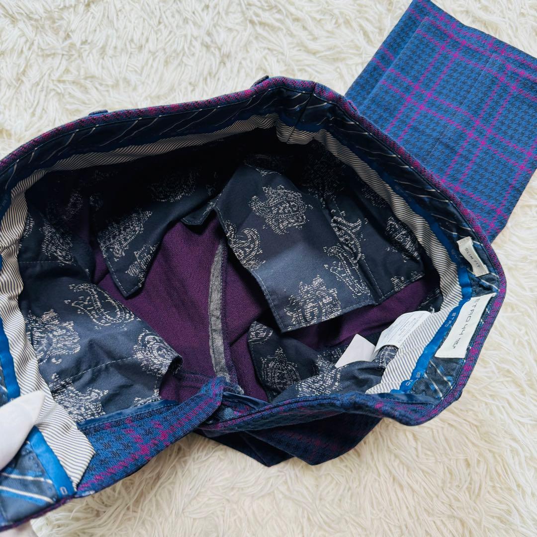 未使用品級 現行 ETRO スーツ セットアップ 46 ネイビー チェック