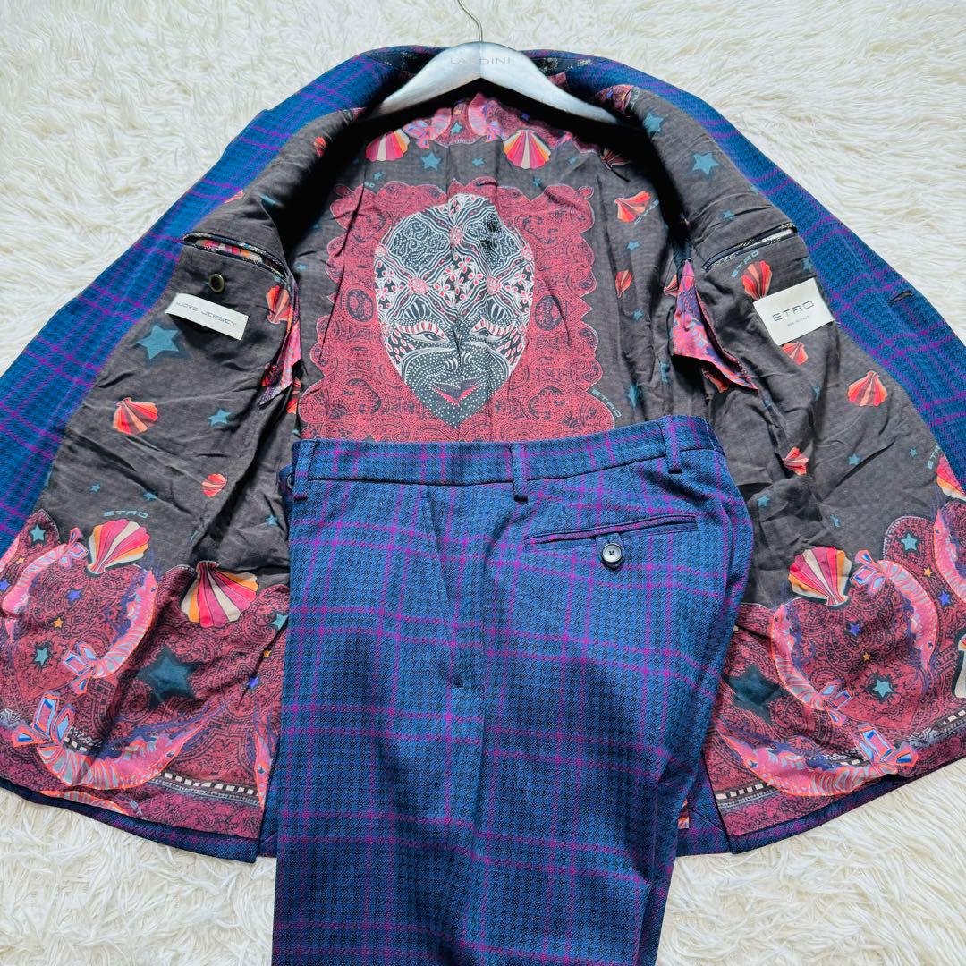 未使用品級 現行 ETRO スーツ セットアップ 46 ネイビー チェック
