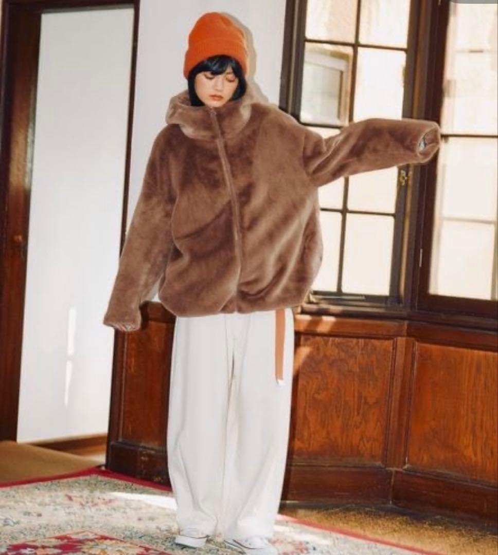 ニコアンドMODE NORM COREベルベットファーフードブルゾンブラウンM