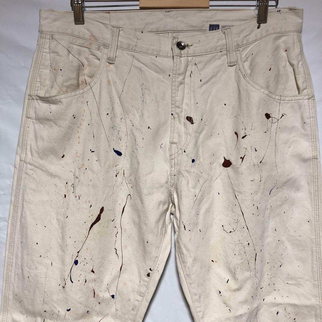 OLD GAP ホワイト ペイントスプラッター ペンキ　ワークパンツ