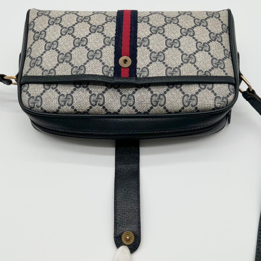 GUCCI シェリーライン GG ネイビー ショルダーバッグ レザー 箱付き