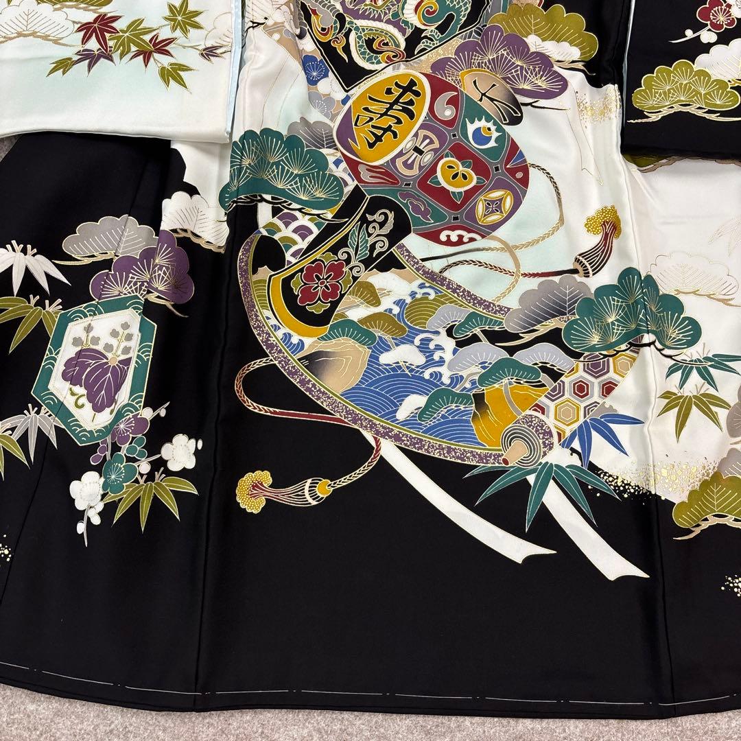 まゆみ新品正絹産着祝着京友禅豪華刺繍、金彩仕様、特選大鷹と祝色紙宝小槌文