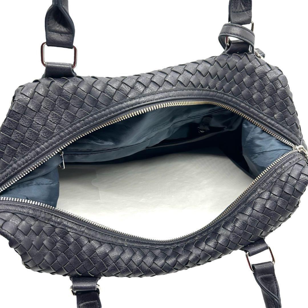 良品 1136 タケオキクチ ボストンバッグ 2way イントレチャート 紺