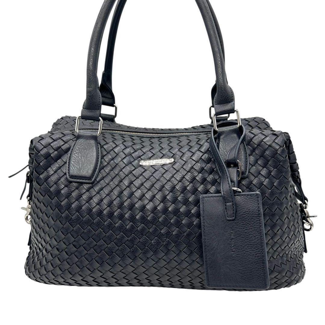 良品 1136 タケオキクチ ボストンバッグ 2way イントレチャート 紺