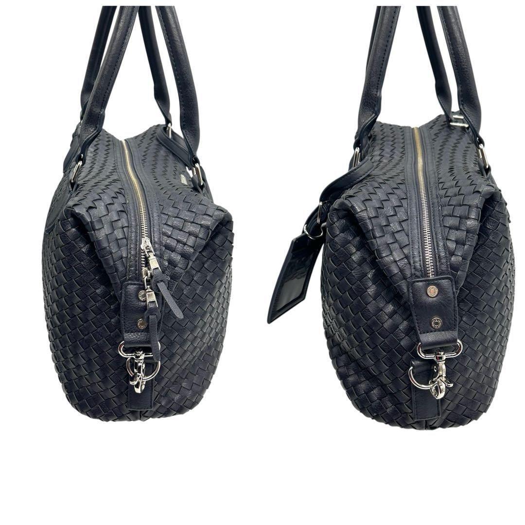 良品 1136 タケオキクチ ボストンバッグ 2way イントレチャート 紺