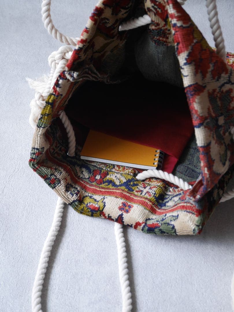 ヴィンテージ柔らかラグリメイク バッグ ロープ持ち手