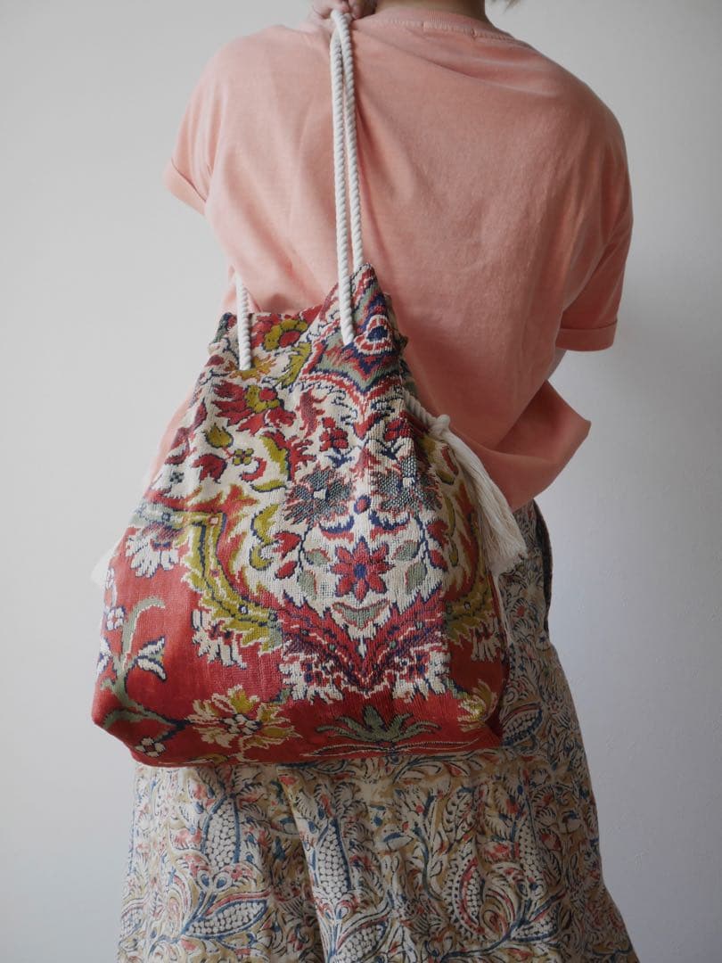 ヴィンテージ柔らかラグリメイク バッグ ロープ持ち手