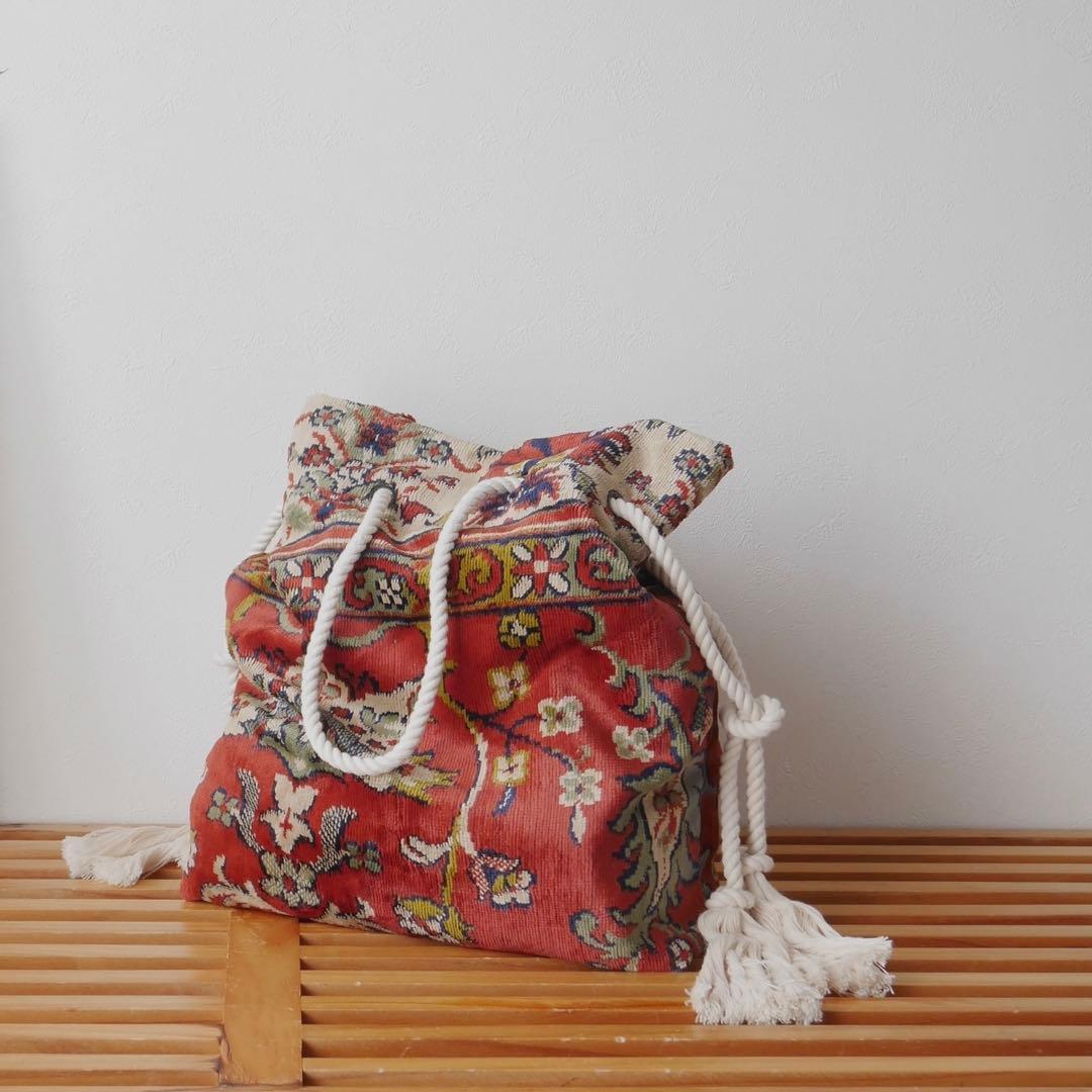 ヴィンテージ柔らかラグリメイク バッグ ロープ持ち手