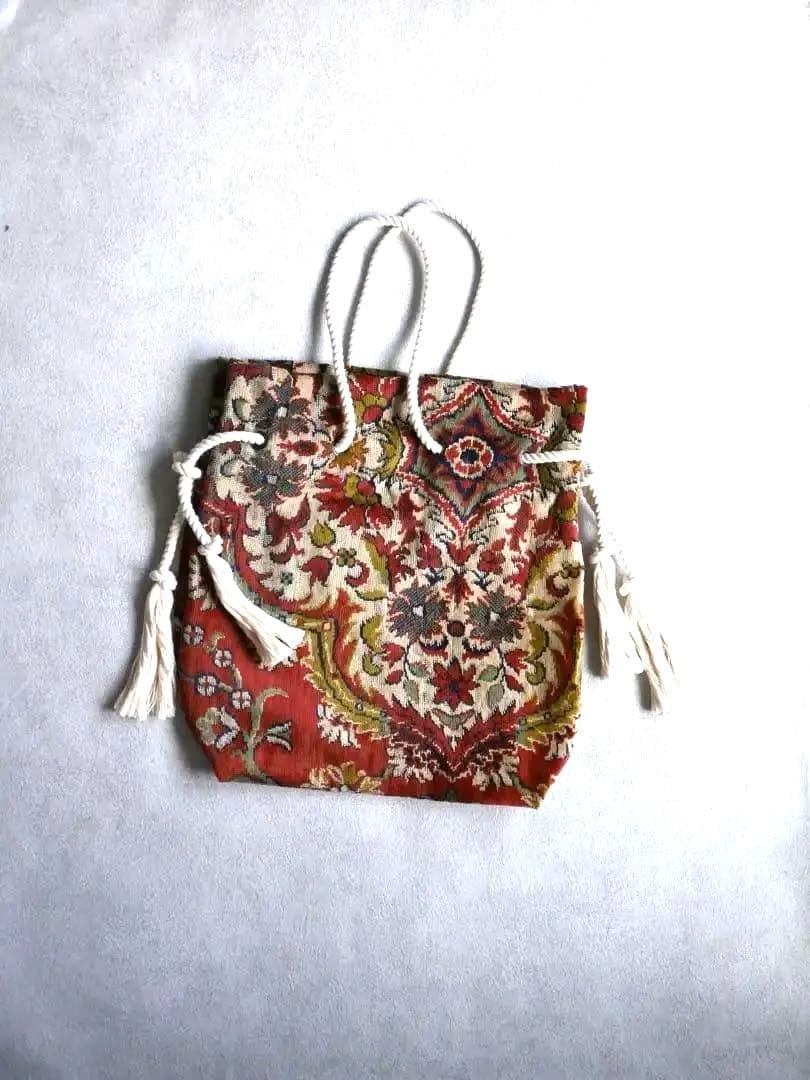 ヴィンテージ柔らかラグリメイク バッグ ロープ持ち手