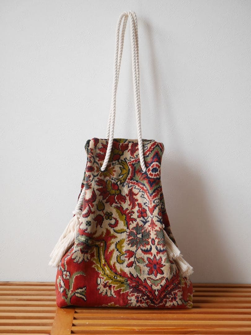 ヴィンテージ柔らかラグリメイク バッグ ロープ持ち手