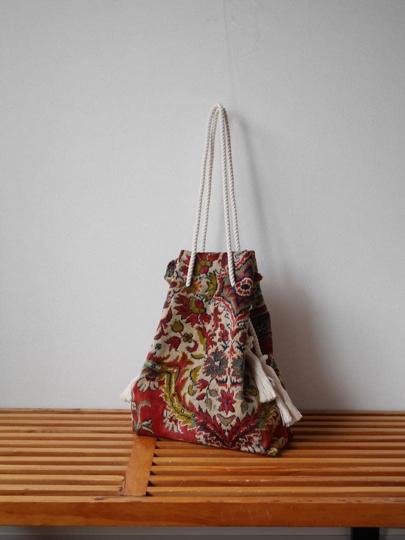 ヴィンテージ柔らかラグリメイク バッグ ロープ持ち手