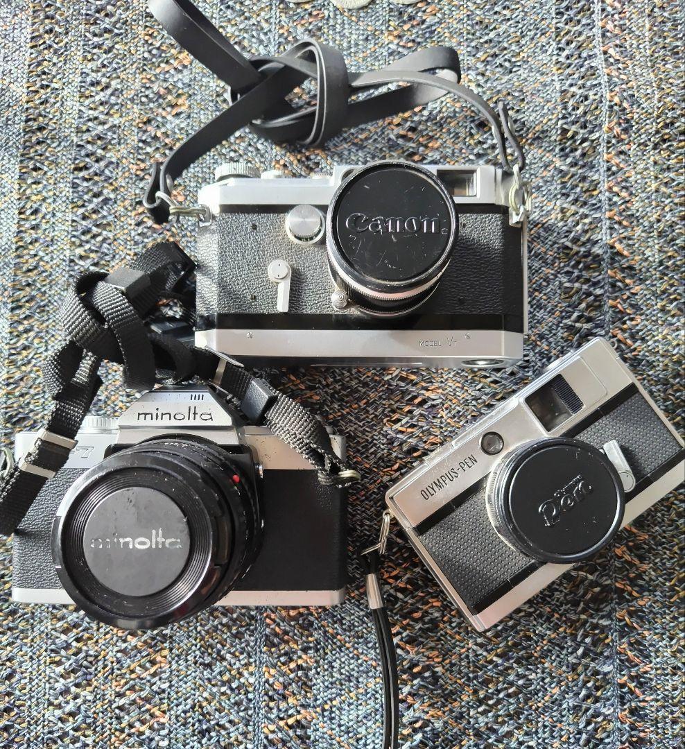 フィルムカメラ3台ジャンク品（Canon, Minolta, Olympus）