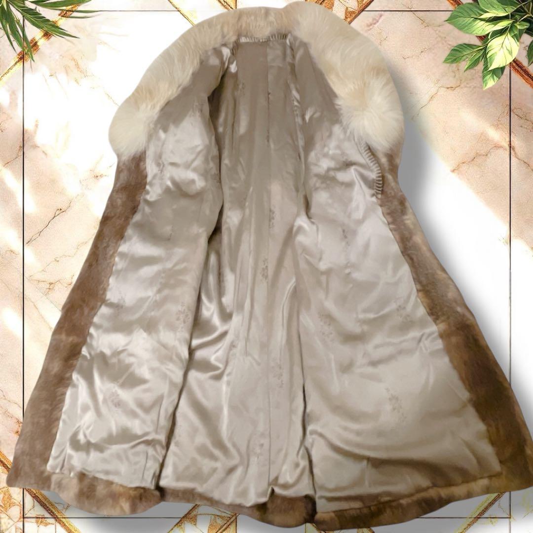 毛皮コート　リアルファー　大襟　フォックス襟　ロング丈　サイズ15 L相当