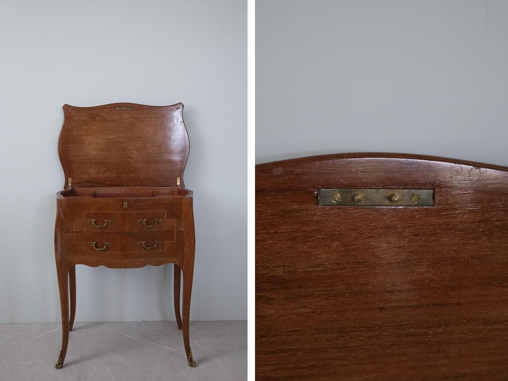 フランスアンティーク◇木製ソーイングテーブル/裁縫箱/机/化粧台(90-74)