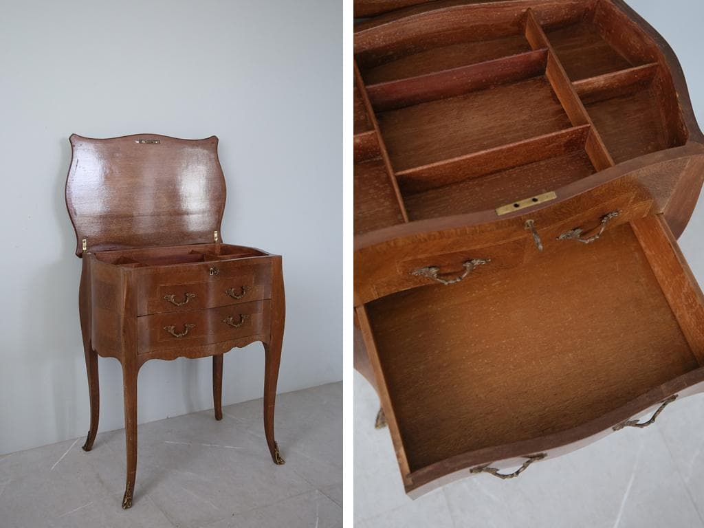 フランスアンティーク◇木製ソーイングテーブル/裁縫箱/机/化粧台(90-74)