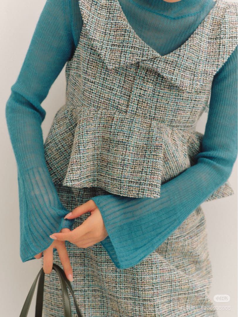 LILY BROWN（リリーブラウン） ツイードペプラムワンピース （BLU）