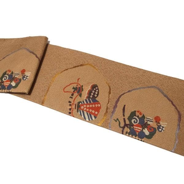 名古屋帯 九寸 京都 西陣 織り柄 ブラウン フルーツ 果物 中古 kp416