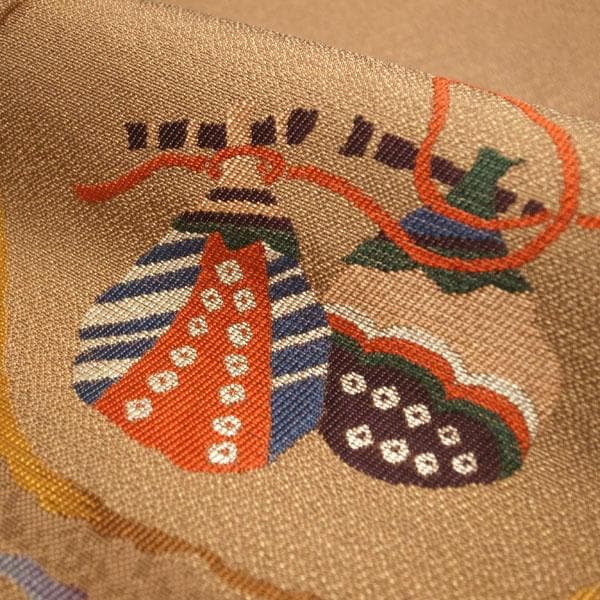 名古屋帯 九寸 京都 西陣 織り柄 ブラウン フルーツ 果物 中古 kp416