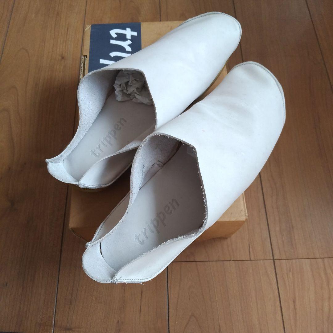 trippen ホワイト レザー サンダル
