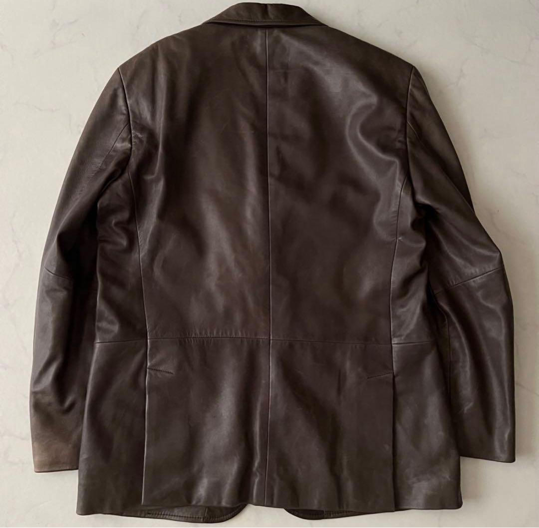 HUGO BOSS ダークブラウン レザー テーラードジャケット