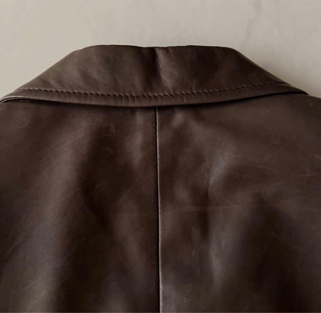 HUGO BOSS ダークブラウン レザー テーラードジャケット