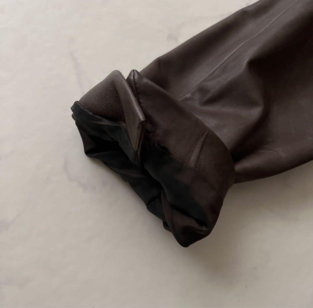 HUGO BOSS ダークブラウン レザー テーラードジャケット