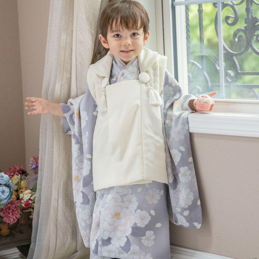 キッズ　和装お揃いコーデ　八重桜ネージュ柄　七五三