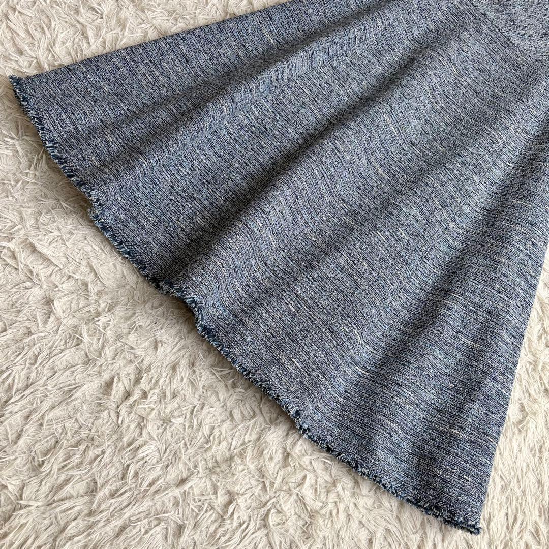 未使用級 22年♡ルネ ツイードワンピース TISSUE フリンジ 青系 36
